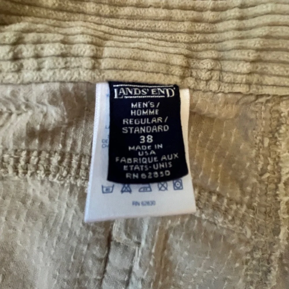 Lands End Mens 38 Wide Wale Corduroy Pants Tan Beige Straight Leg Made in USA
